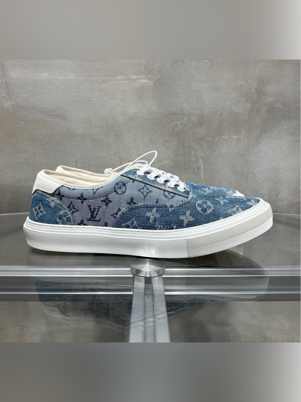 Louis Vuitton Denim Monogram Low-Top Sneakers in Blue and White